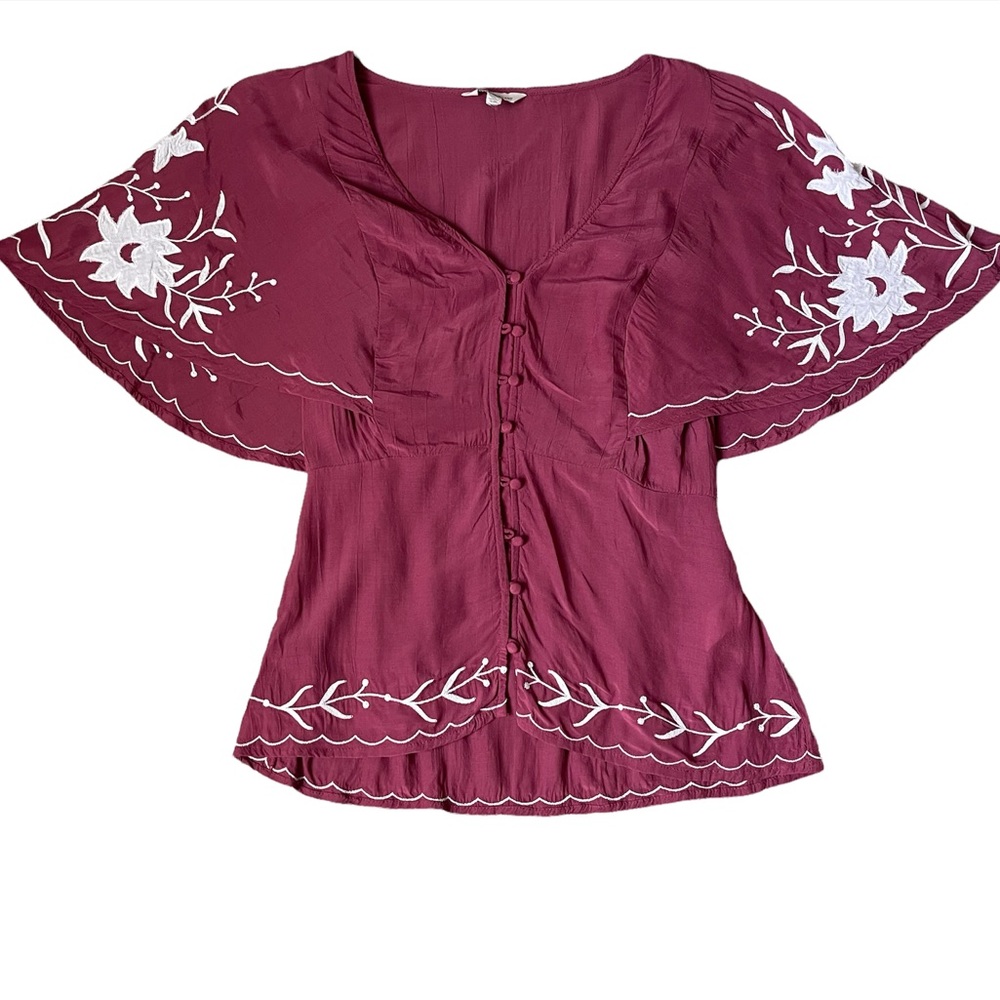 LUCKY BRAND 🍀 PURPLE EMBROIDERED TOP | BUTTON TOP | FLARED SLEEVES